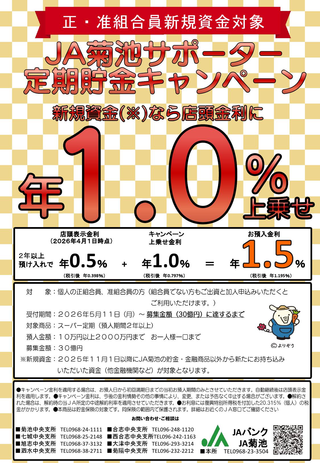 趣味は貯金様ご確認用 JA菊池サポーターキャンペーン 「定期貯金」のご案内 - JA菊池